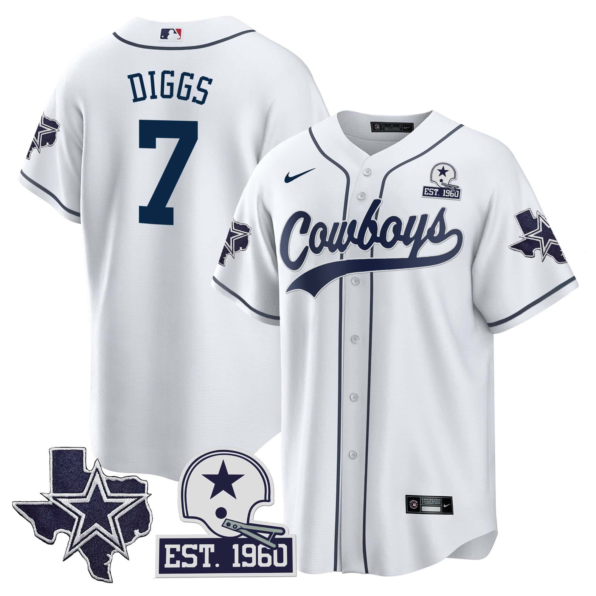 Men Dallas Cowboys 7 Diggs White 2024 Nike Patch Baseball NFL Jersey
